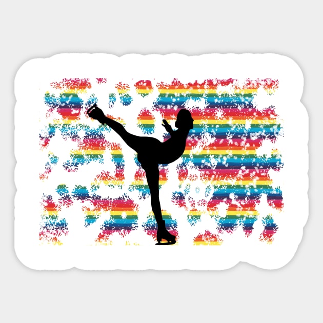 Figure Skater with Distressed Rainbow Pride Background Design Sticker by PurposelyDesigned